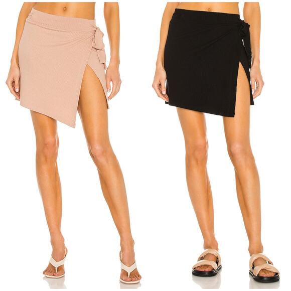 LNA Caruso Wrap Skirt Black & Tan 2pc Set Small Cover-Up Beach Summer Travel - Picture 1 of 6